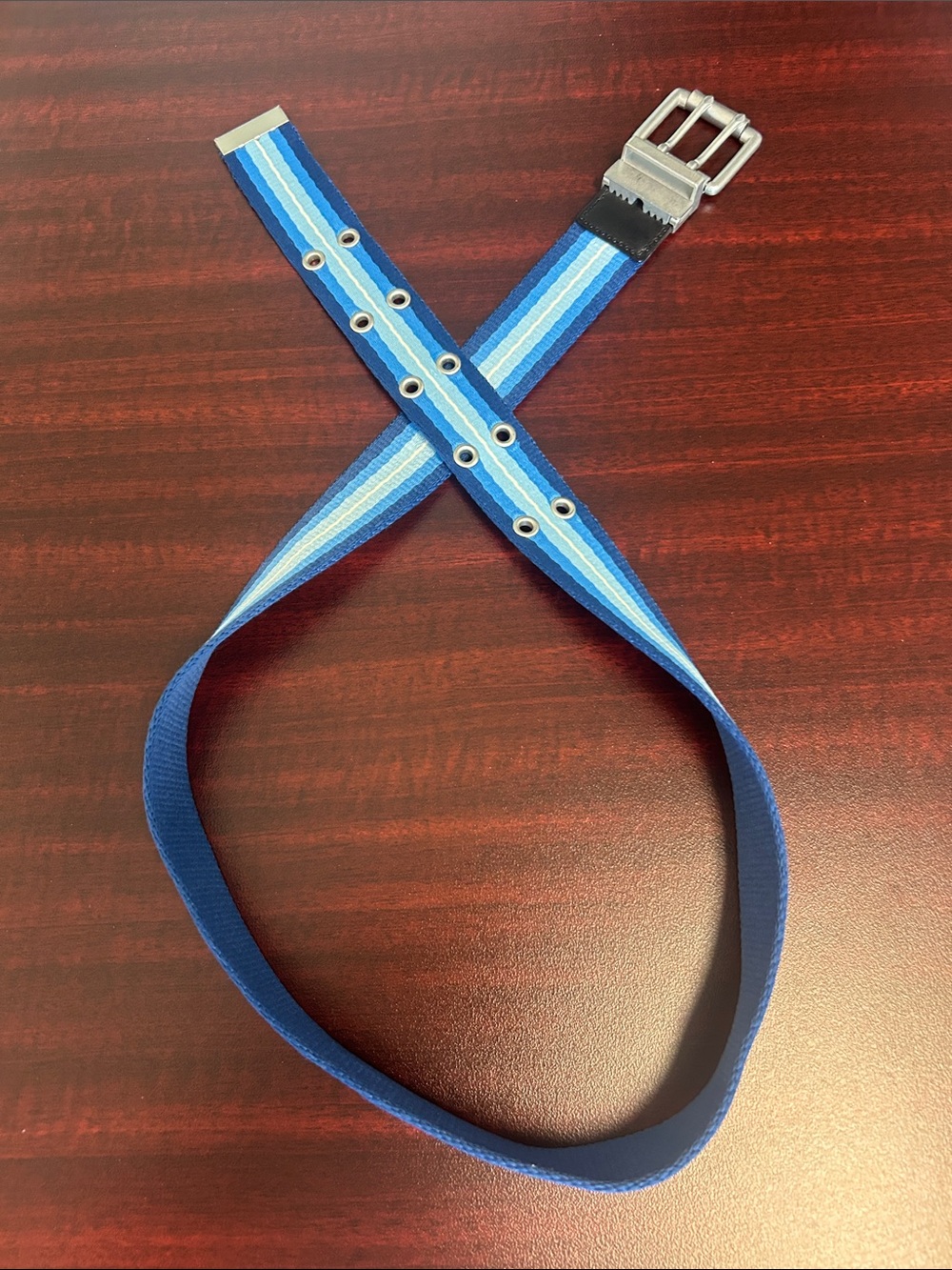 Striped Blue Webbing Men's Belt - Blue